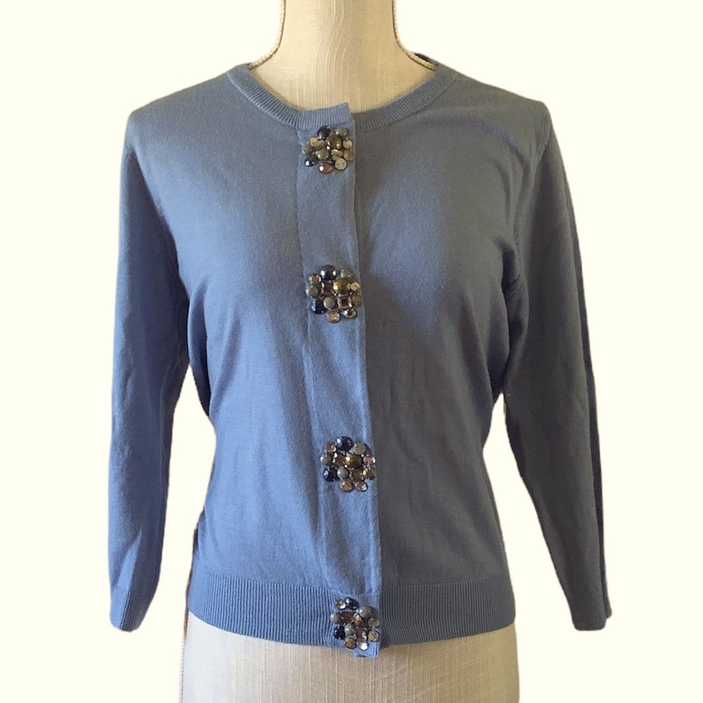 Boden Embellished 100% Wool Blue Cardigan
